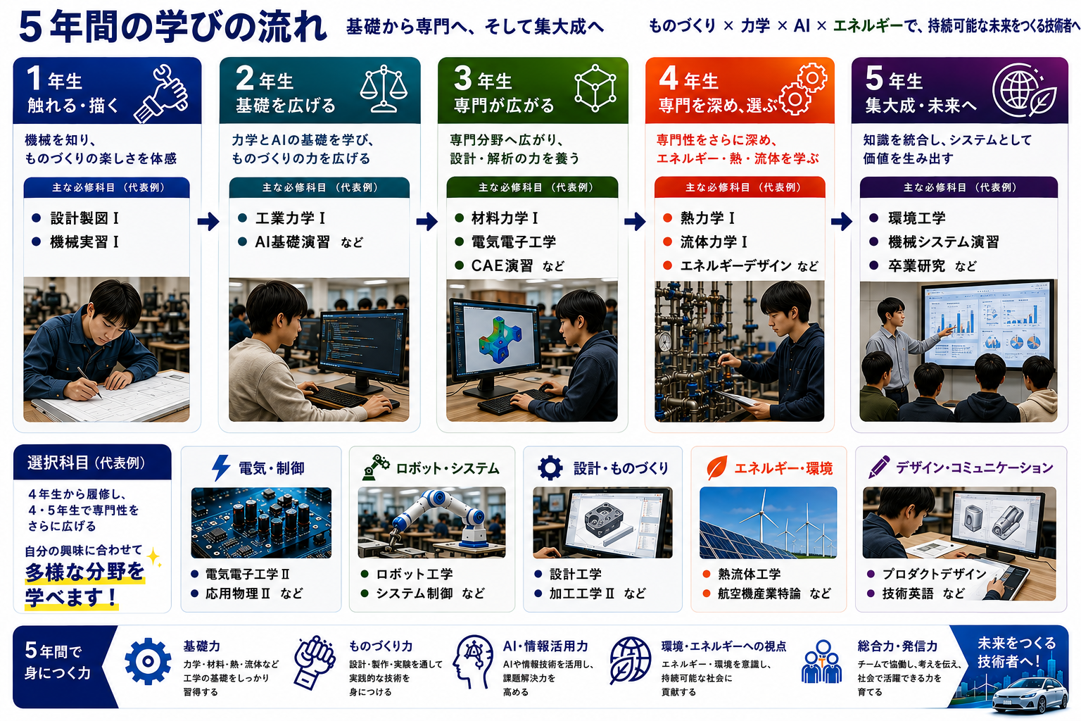 5年間の学びの流れを示したインフォグラフィック